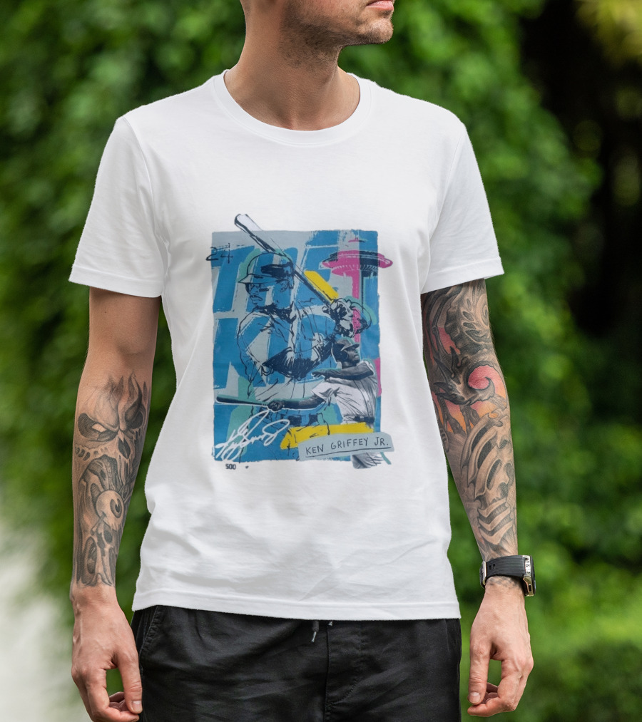 Ken Griffey Jr The Kid Baseball Legend Number 24 Seattle Skyline T-Shirt