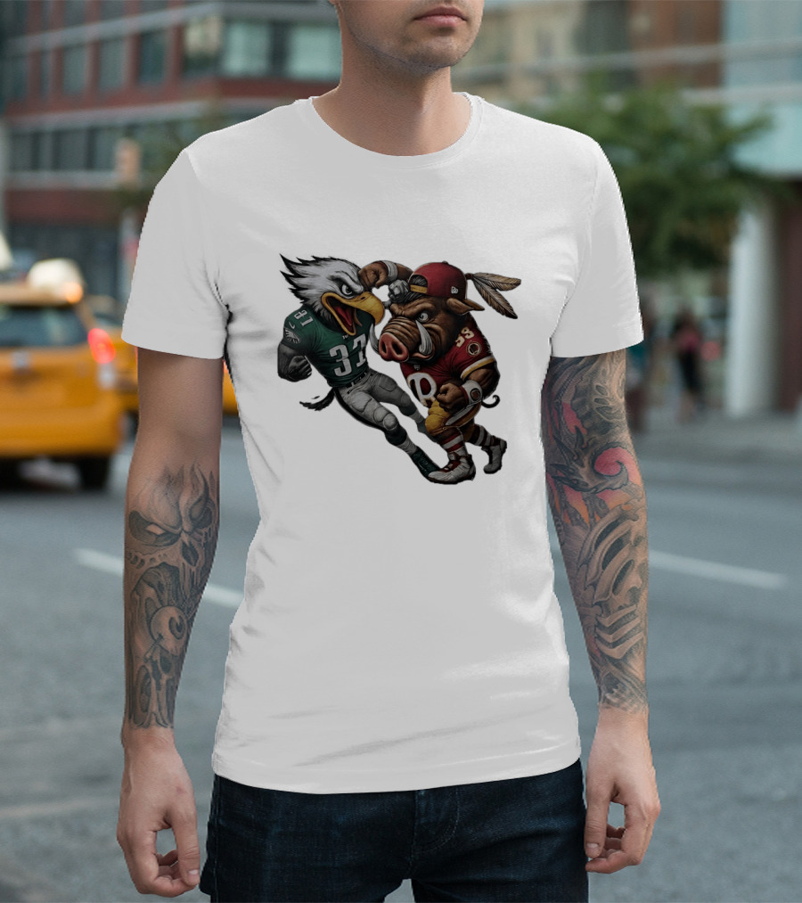 Eagles Versus Redskins Fight Cartoon NFL Rivalry T-Shirt