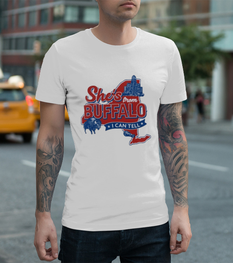She's From Buffalo I Can Tell New York Skyline Map Bison T-Shirt