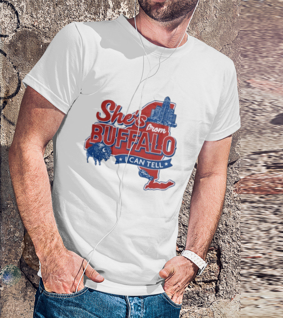 She's From Buffalo I Can Tell New York Skyline Map Bison T-Shirt