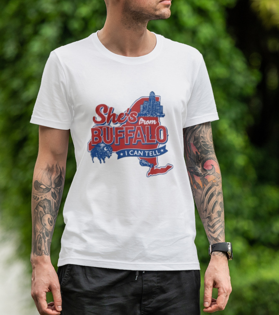 She's From Buffalo I Can Tell New York Skyline Map Bison T-Shirt