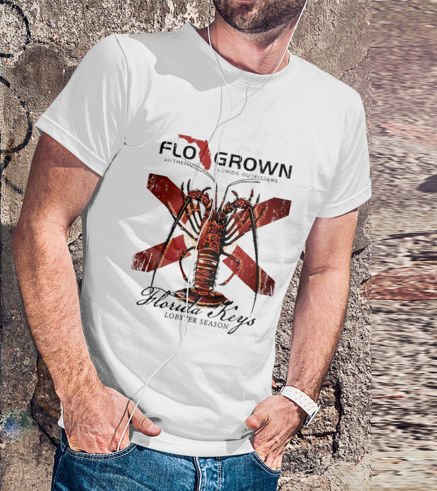 FLO GROWN Authentic Florida Outdoors Florida Keys Lobster Season Spiny Lobster Florida Flag T-Shirt