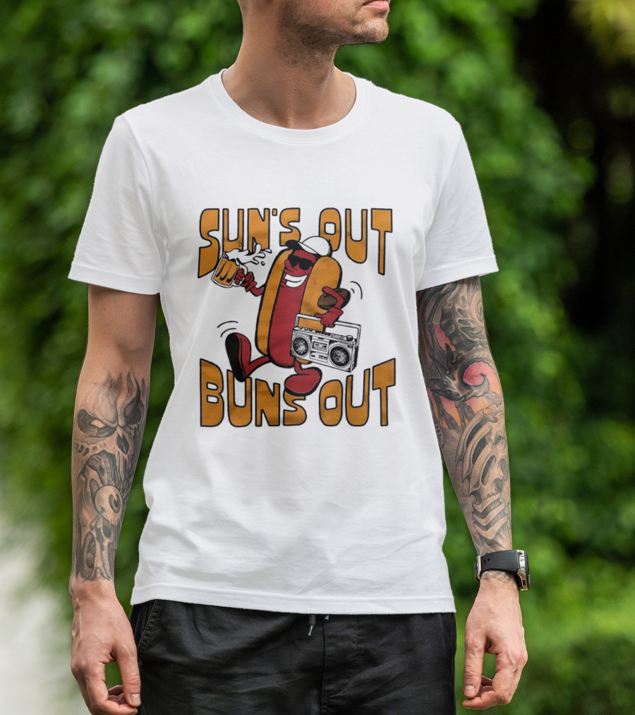 Sun's Out Buns Out Cool Hotdog With Sunglasses And Drink T-Shirt