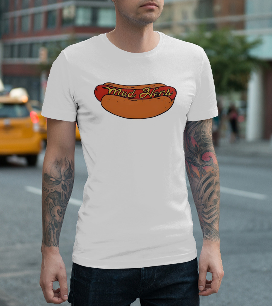Mud Hens Cursive Lettering Footlong Hot Dog Baseball Team T-Shirt