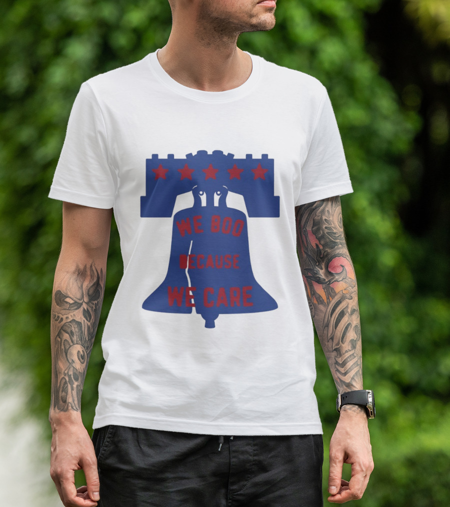 Phillies Liberty Bell We Boo Because We Care Stars Red Blue T-Shirt