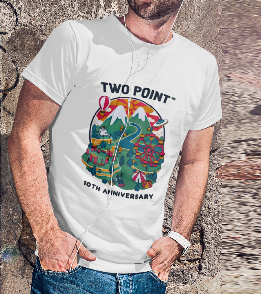 Two Point 10th Anniversary Scenic Mountain Adventure With UFO And Hot Air Balloon T-Shirt