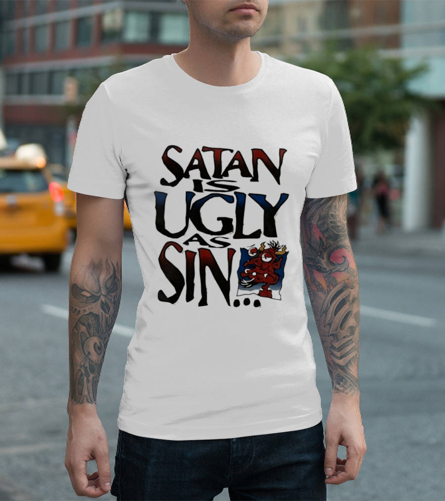 Satan Is Ugly As Sin Red Cartoon T-Shirt