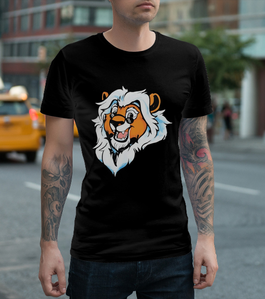 Cartoon Lion Head With Sunglasses And White Mane T-Shirt