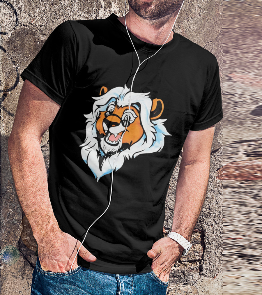 Cartoon Lion Head With Sunglasses And White Mane T-Shirt