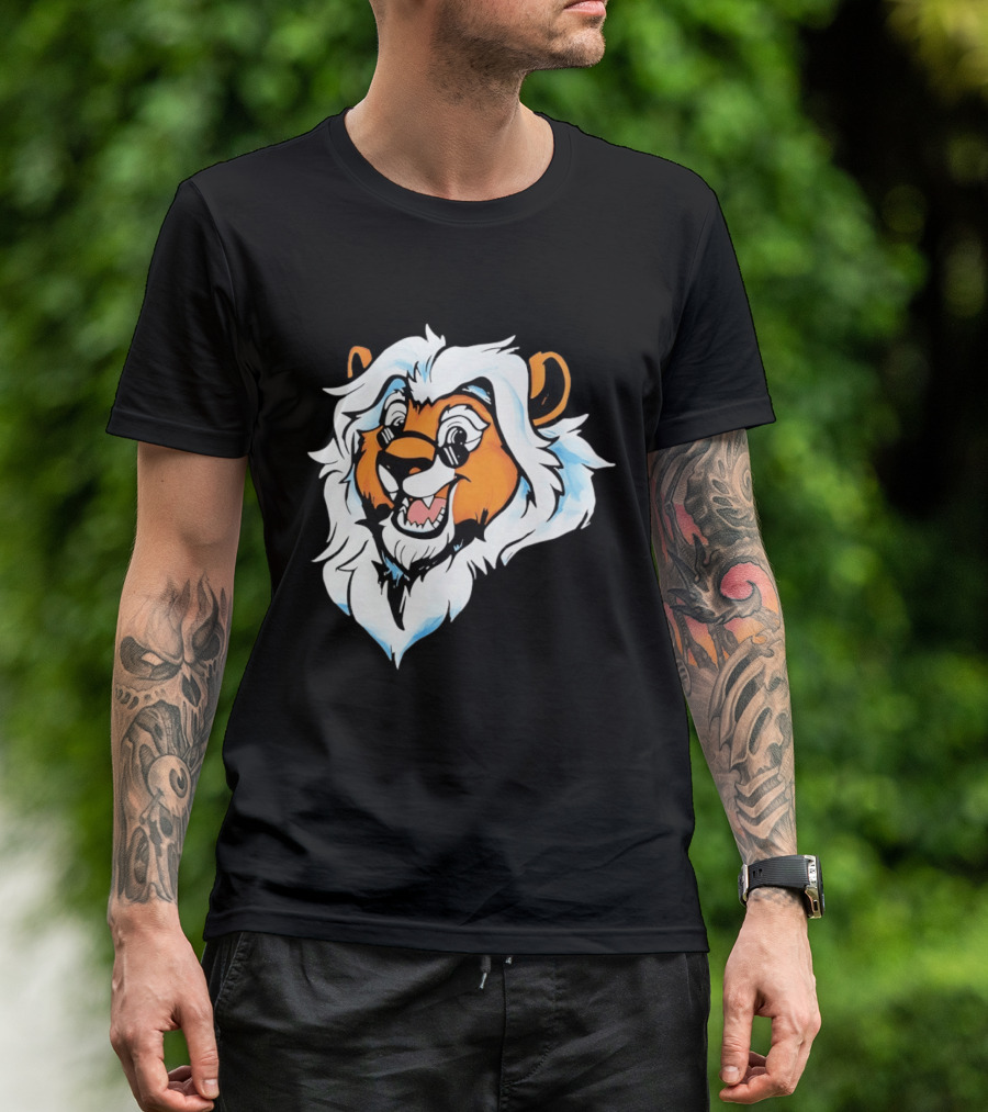 Cartoon Lion Head With Sunglasses And White Mane T-Shirt
