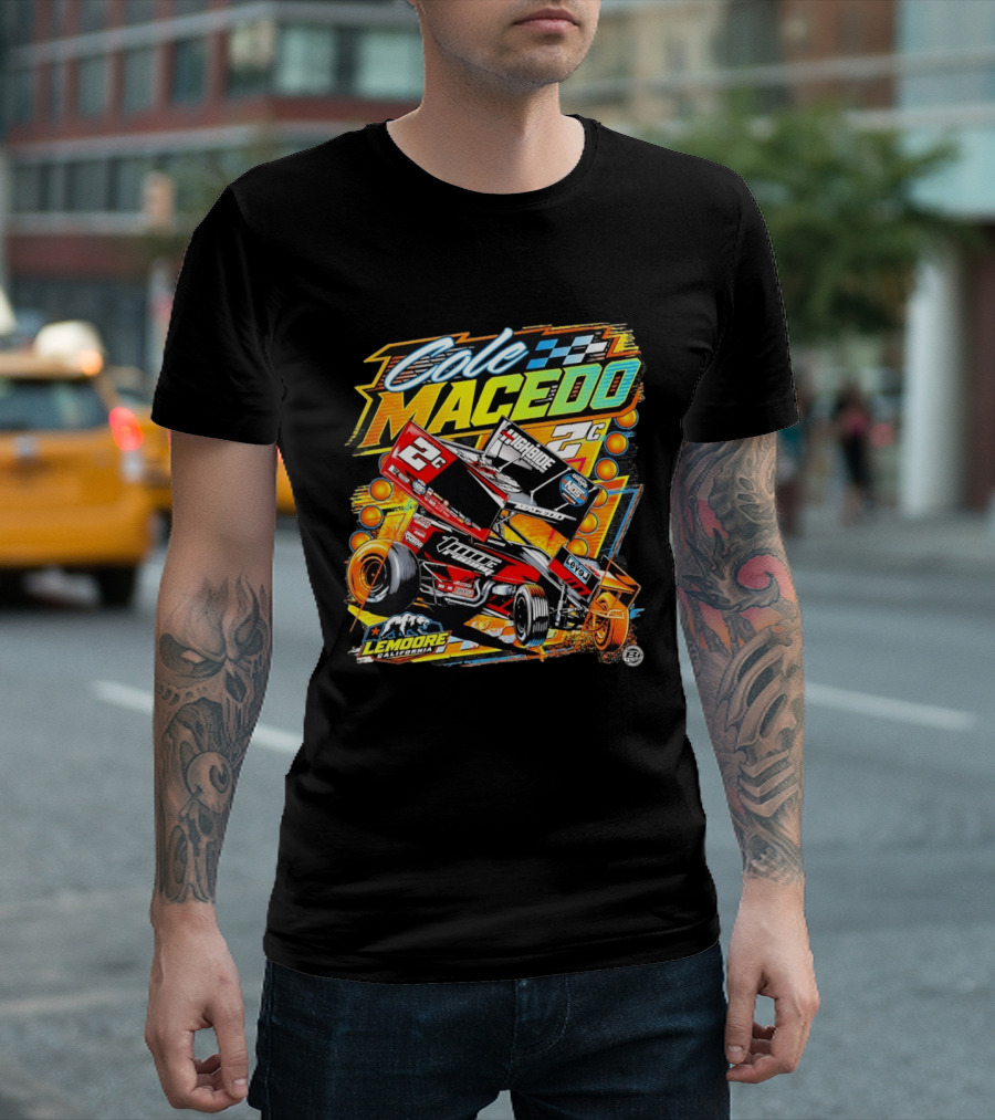 Cole Macedo 2C Racing Lemoore California Sprint Car Checkered Flag NOS Highside T-Shirt