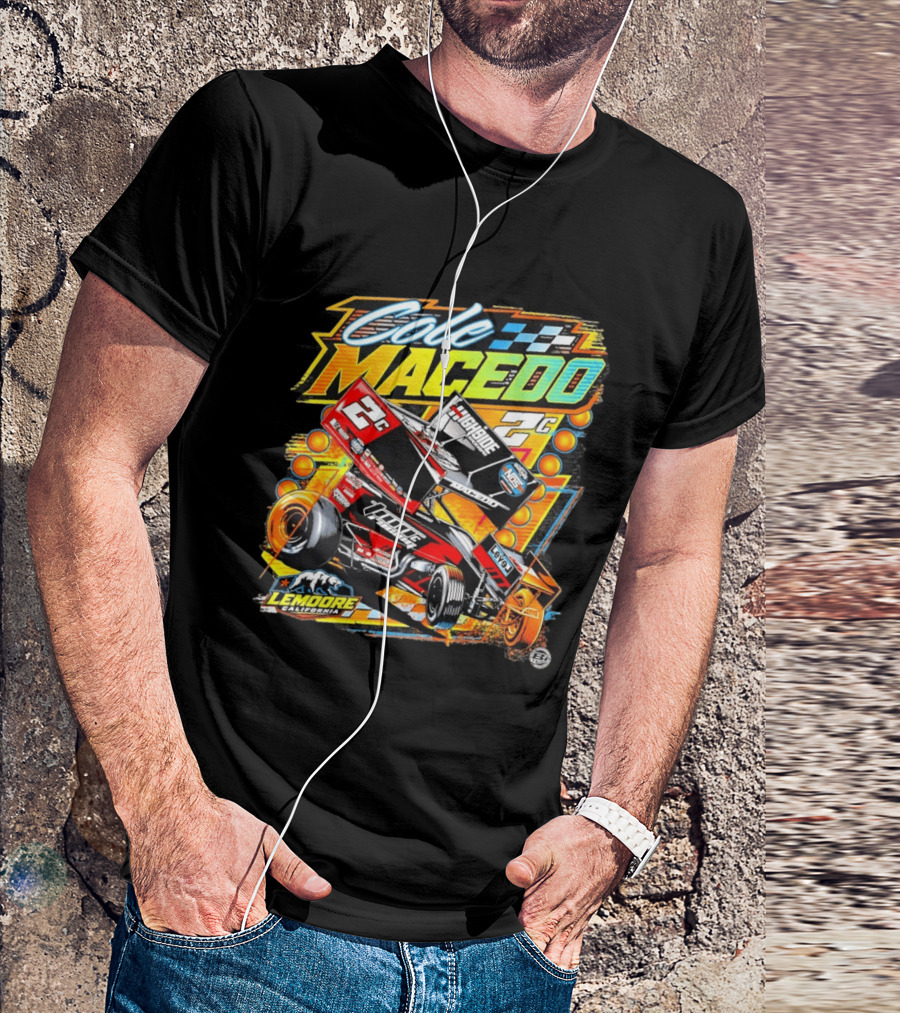 Cole Macedo 2C Racing Lemoore California Sprint Car Checkered Flag NOS Highside T-Shirt