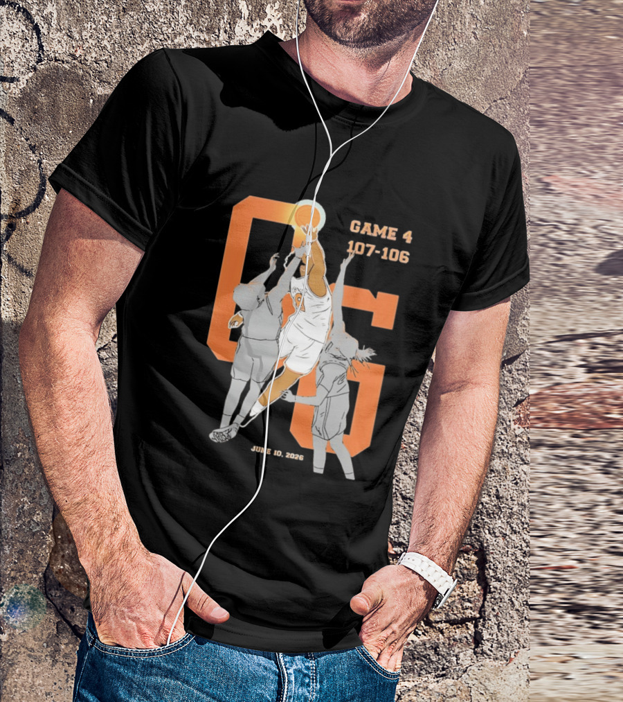 Game 4 107 106 June 10 2026 Basketball Player Dunk Action T-Shirt