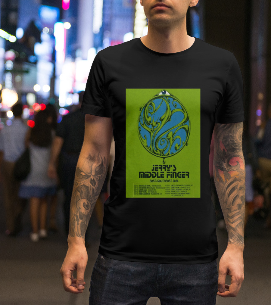 Jerry's Middle Finger East Southeast 2026 Tour Dates With Artistic Eye T-Shirt