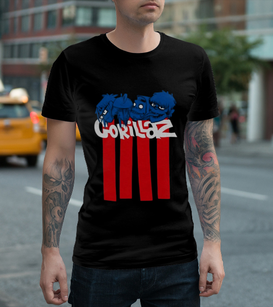 GORILLAZ Pez Heads Characters Red Stripes T-Shirt