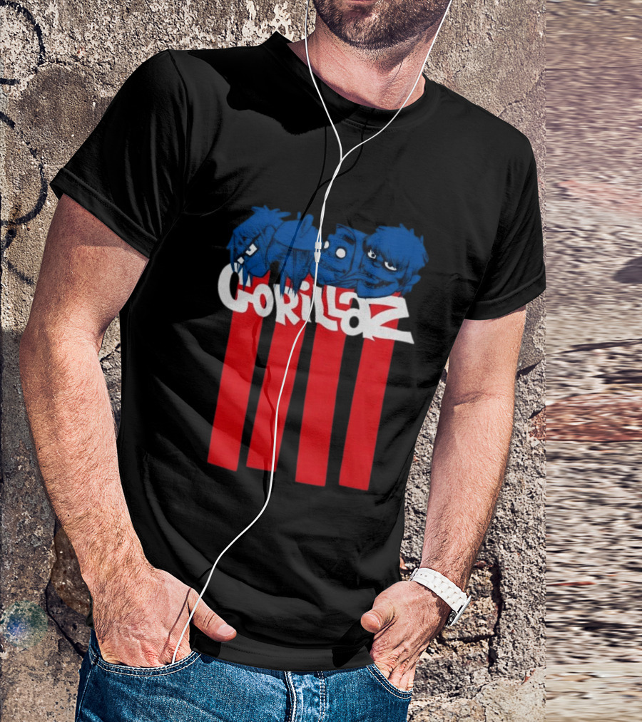 GORILLAZ Pez Heads Characters Red Stripes T-Shirt
