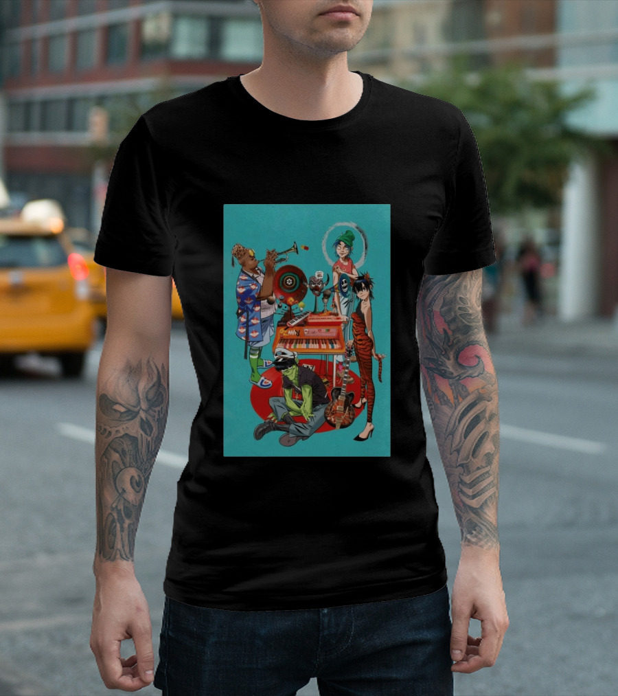 GORILLAZ Songmachine Album Art Characters And Instruments T-Shirt