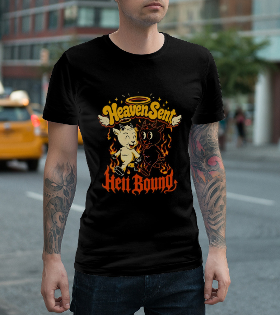 Heaven Sent Hell Bound Goats Fire Halo Wings T-Shirt