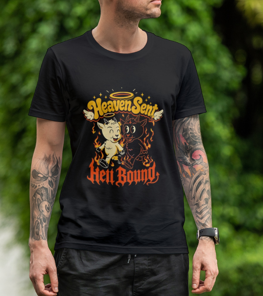 Heaven Sent Hell Bound Goats Fire Halo Wings T-Shirt
