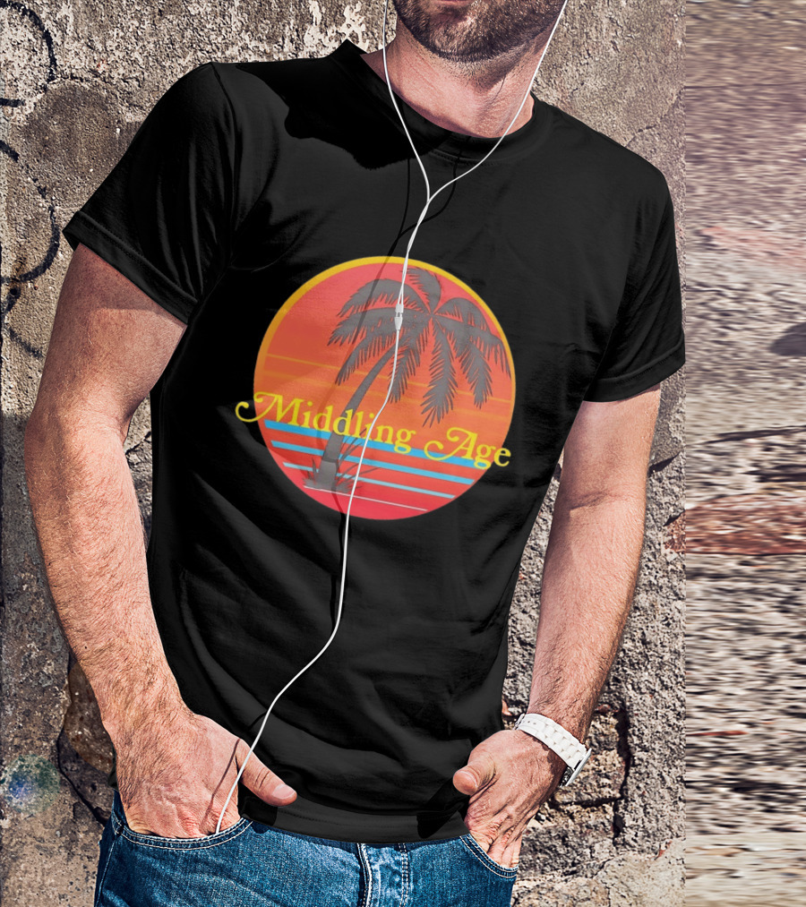Middling Age Sunset Gradient Palm Tree Tropical T-Shirt