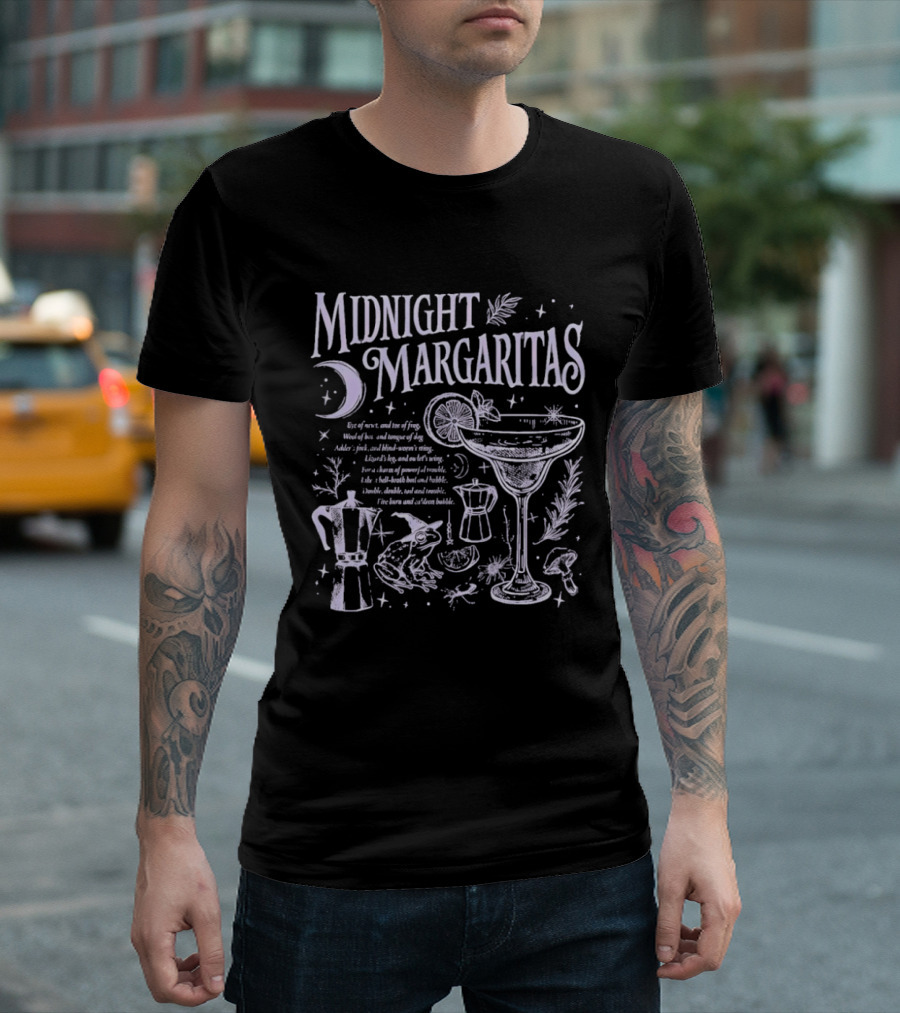 Midnight Margaritas Moon And Witchy Spooky Season Cauldron T-Shirt