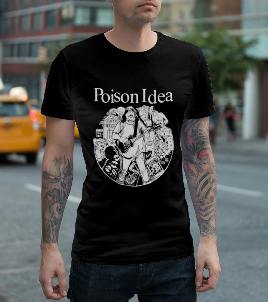 Poison Idea Jerry A Casale Portland Punk Black And White Sketch Montage T-Shirt