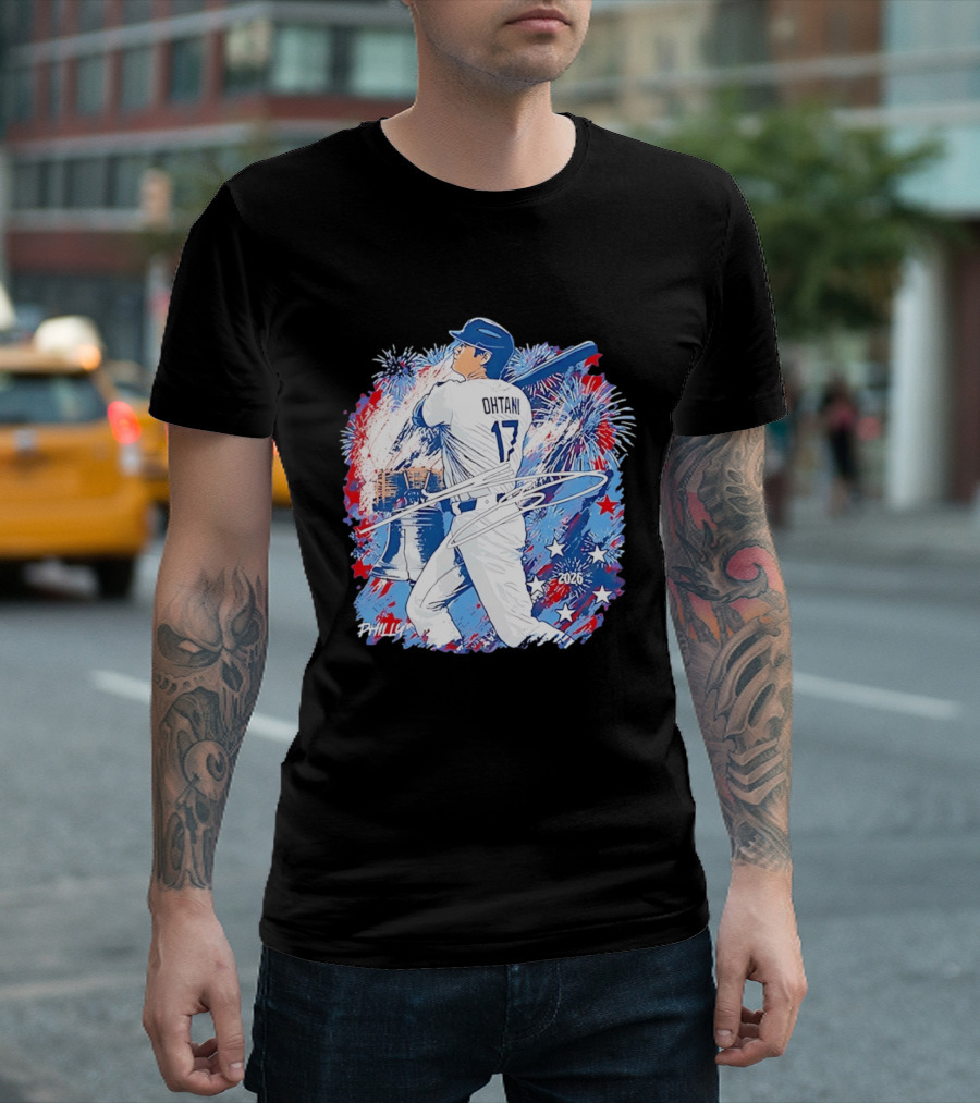 Ohtani 17 Philly 2026 Baseball Fireworks Liberty Bell T-Shirt