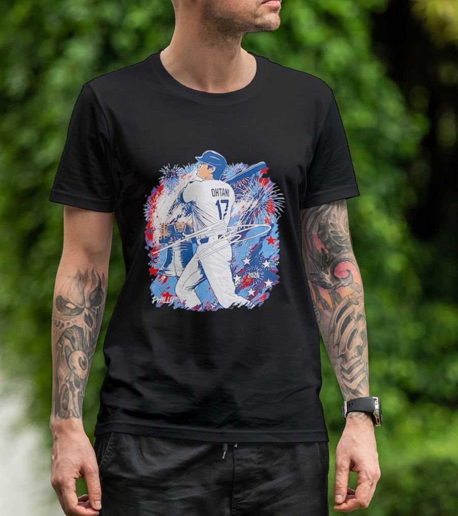 Ohtani 17 Philly 2026 Baseball Fireworks Liberty Bell T-Shirt