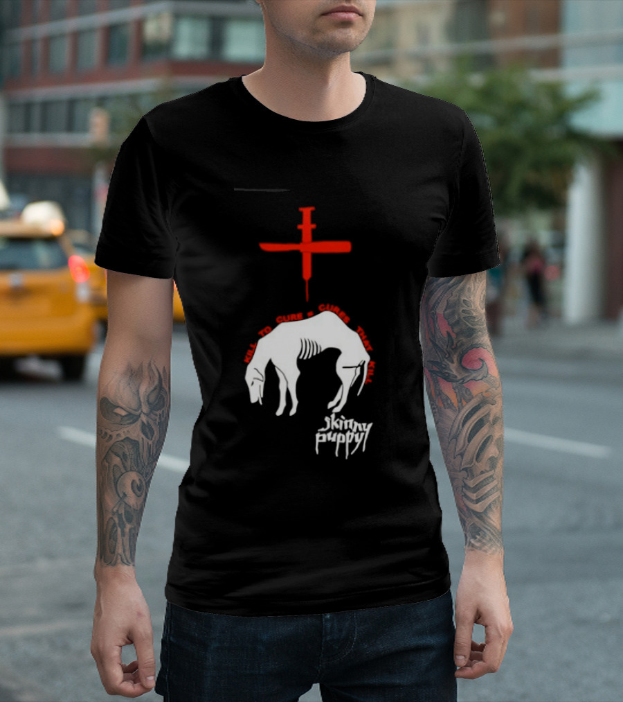 Skinny Puppy Kill To Cure Syringe Skeleton Artwork Cures That Kill T-Shirt