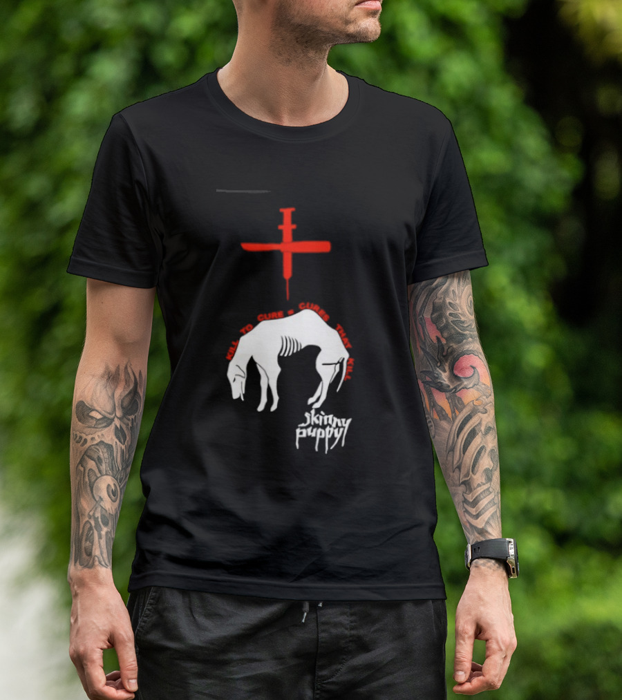 Skinny Puppy Kill To Cure Syringe Skeleton Artwork Cures That Kill T-Shirt