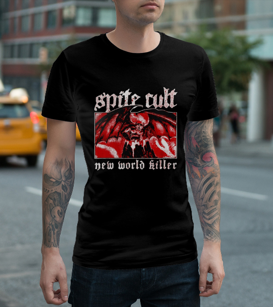 Spite Cult Horned Demon Spreading Wings On Mountain New World Killer T-Shirt