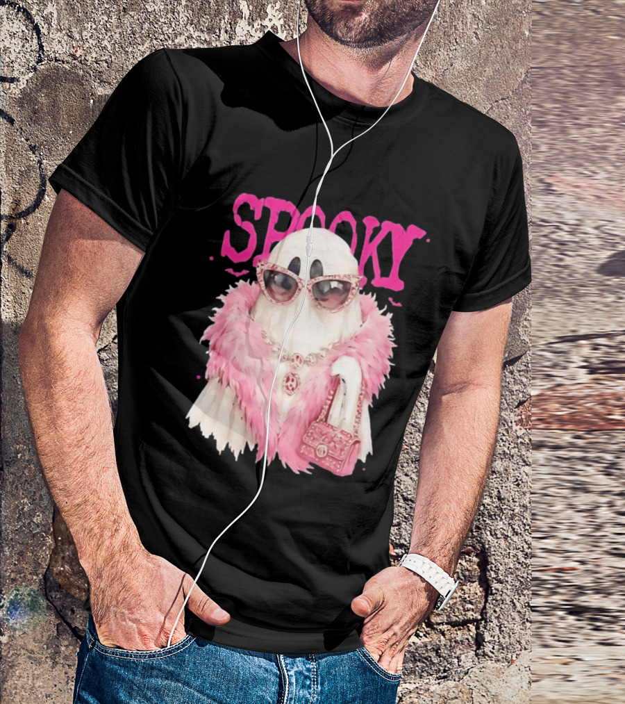 Spooky Glamorous Ghost With Pink Fur And Sunglasses T-Shirt