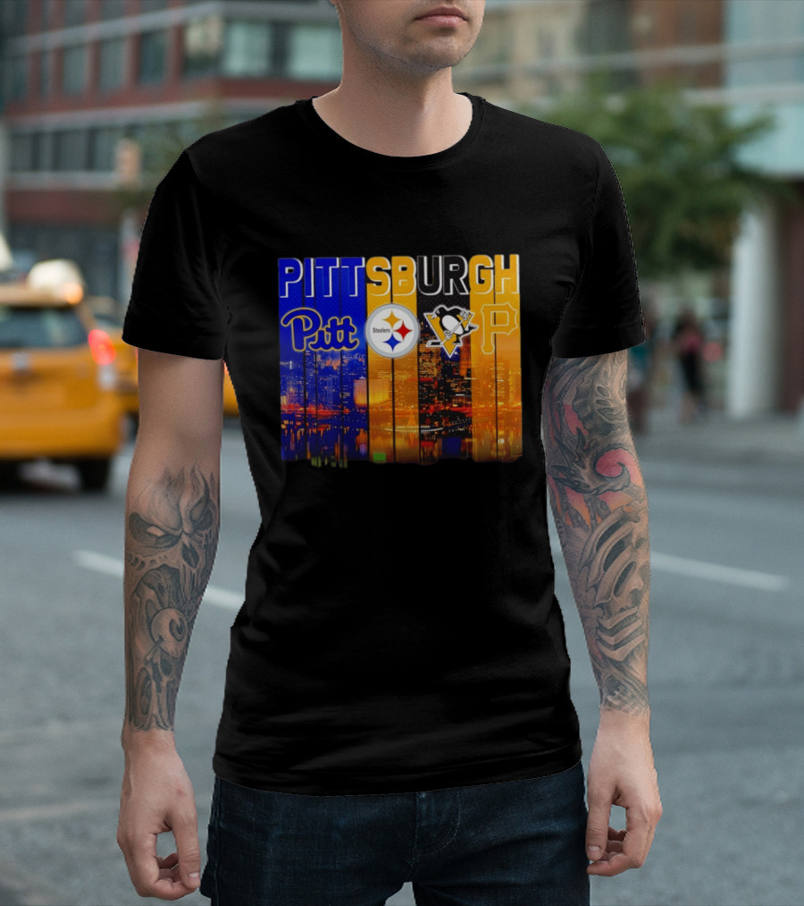 Pittsburgh Pitt Steelers Penguins Pirates City Skyline T-Shirt