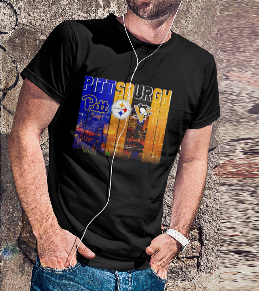 Pittsburgh Pitt Steelers Penguins Pirates City Skyline T-Shirt