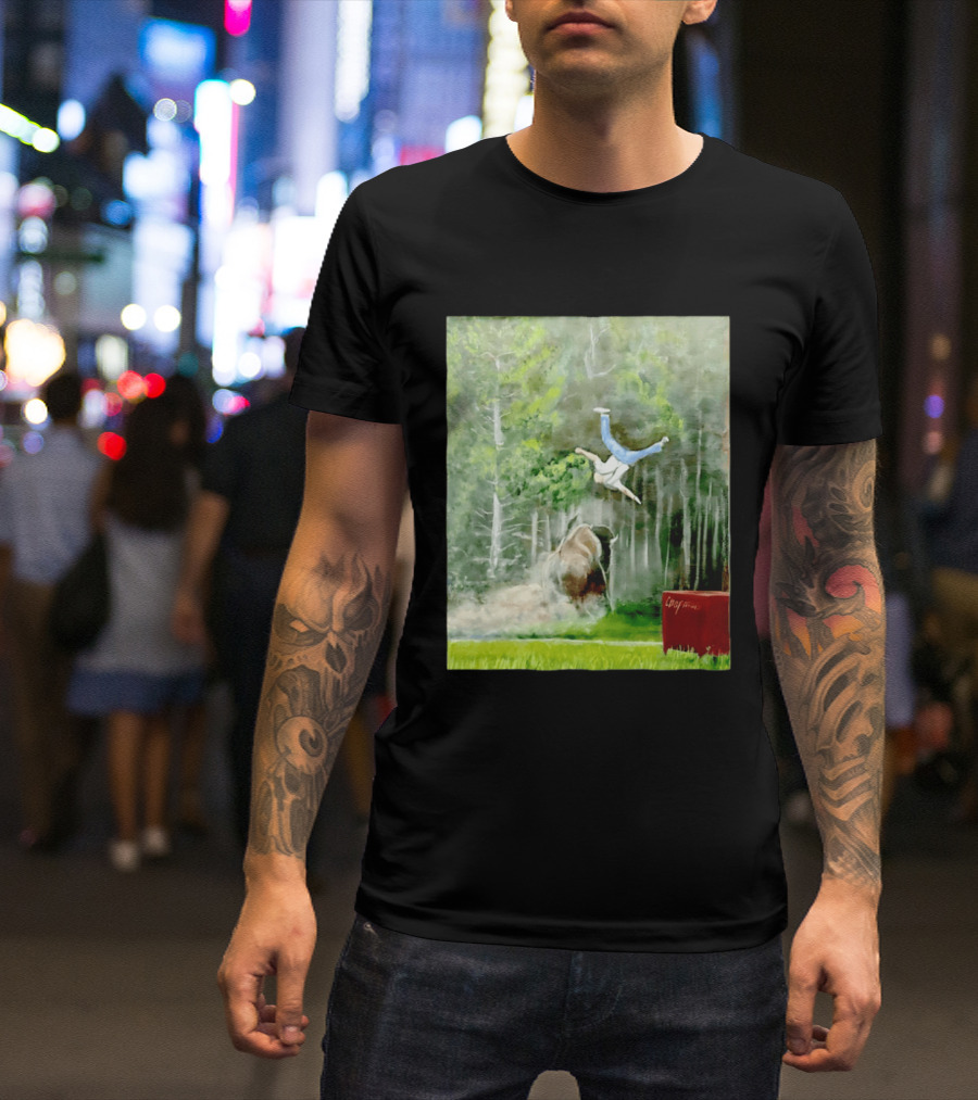 Sportman Epic Bison Attack Wildlife Painting T-Shirt