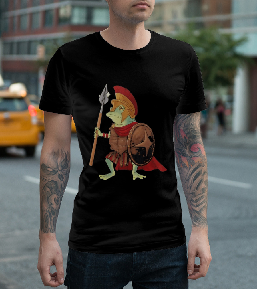 Stakuyi Hop Lite Frog Roman Soldier Spear Shield Helmet Red Cape T-Shirt
