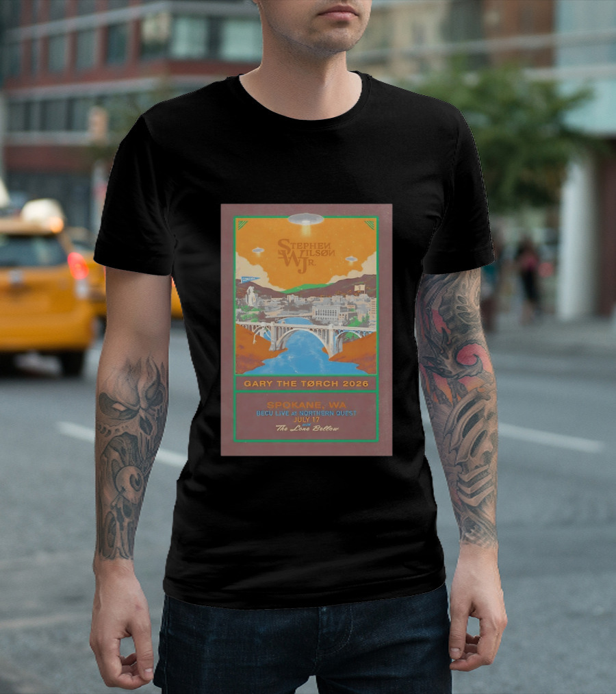 Stephen Wilson Jr Gary The Torch 2026 Bridge UFO Spokane WA Concert July 17 The Lone Bellow T-Shirt