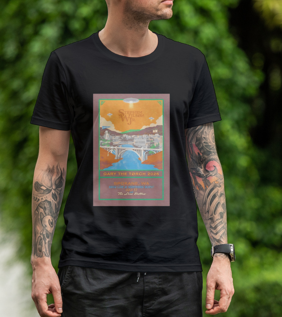 Stephen Wilson Jr Gary The Torch 2026 Bridge UFO Spokane WA Concert July 17 The Lone Bellow T-Shirt