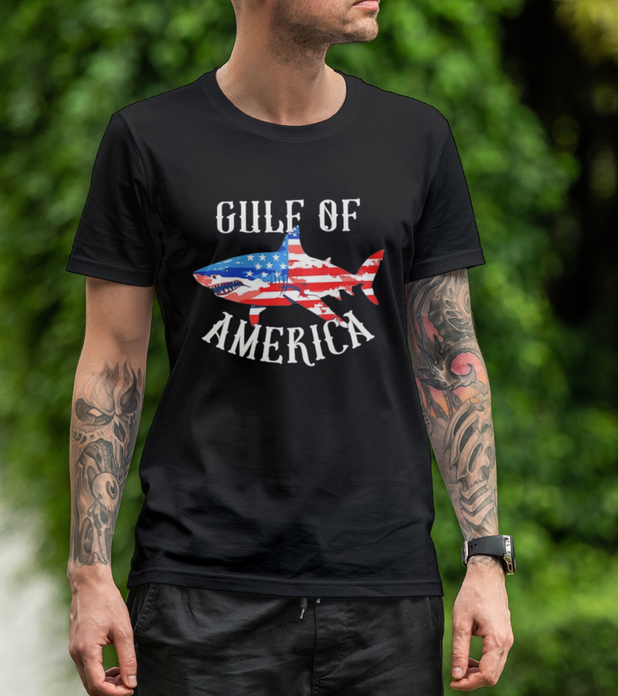 Gulf Of America Shark American Flag Patriotic T-Shirt
