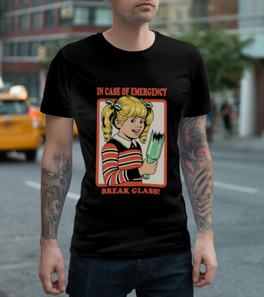 In Case Of Emergency Break Glass Blonde Girl With Striped Sweater Holding Broken Bottle T-Shirt