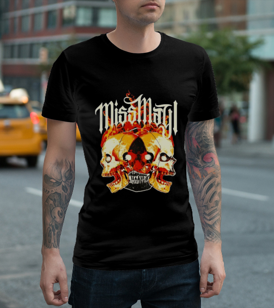 Miss May I Skulls And Fire Metalcore Band Triple Skull Flames T-Shirt