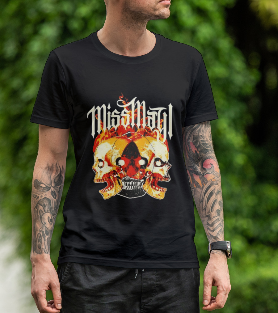 Miss May I Skulls And Fire Metalcore Band Triple Skull Flames T-Shirt