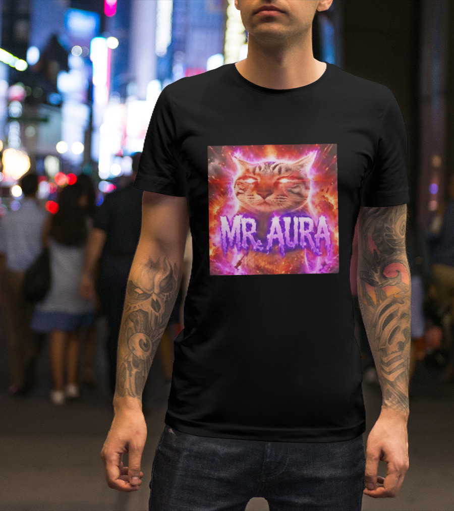 Mr. Aura Cat Fiery Cosmic Internet Culture Phenomenon T-Shirt