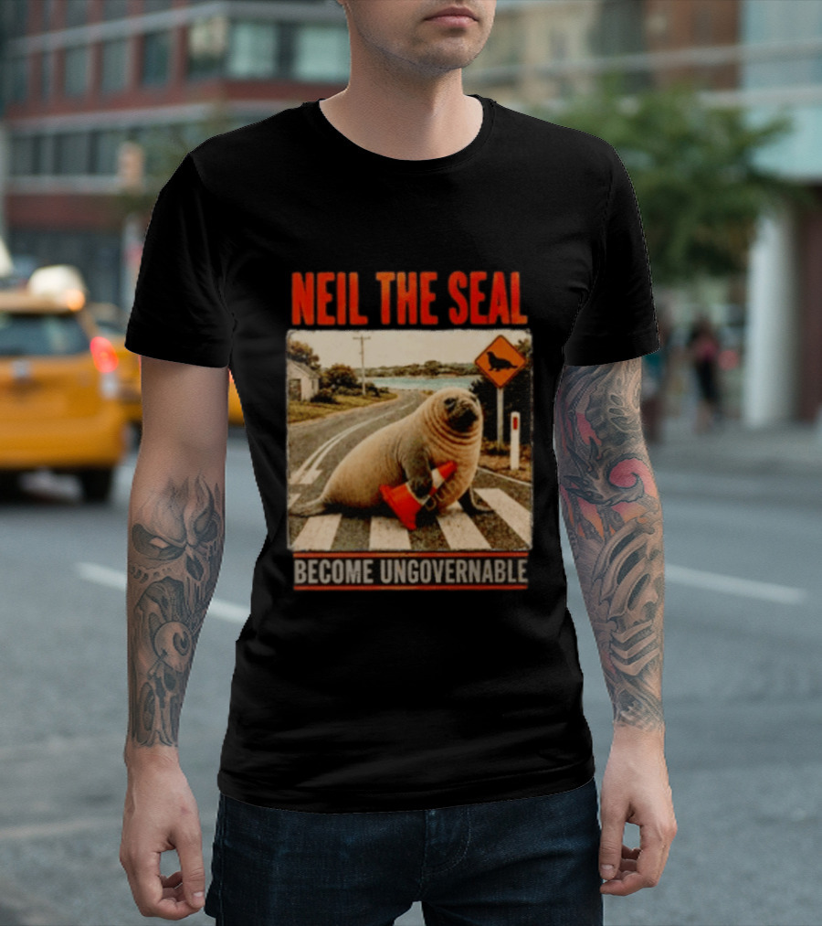 Neil The Seal Become Ungovernable Traffic Cone Road Crossing T-Shirt