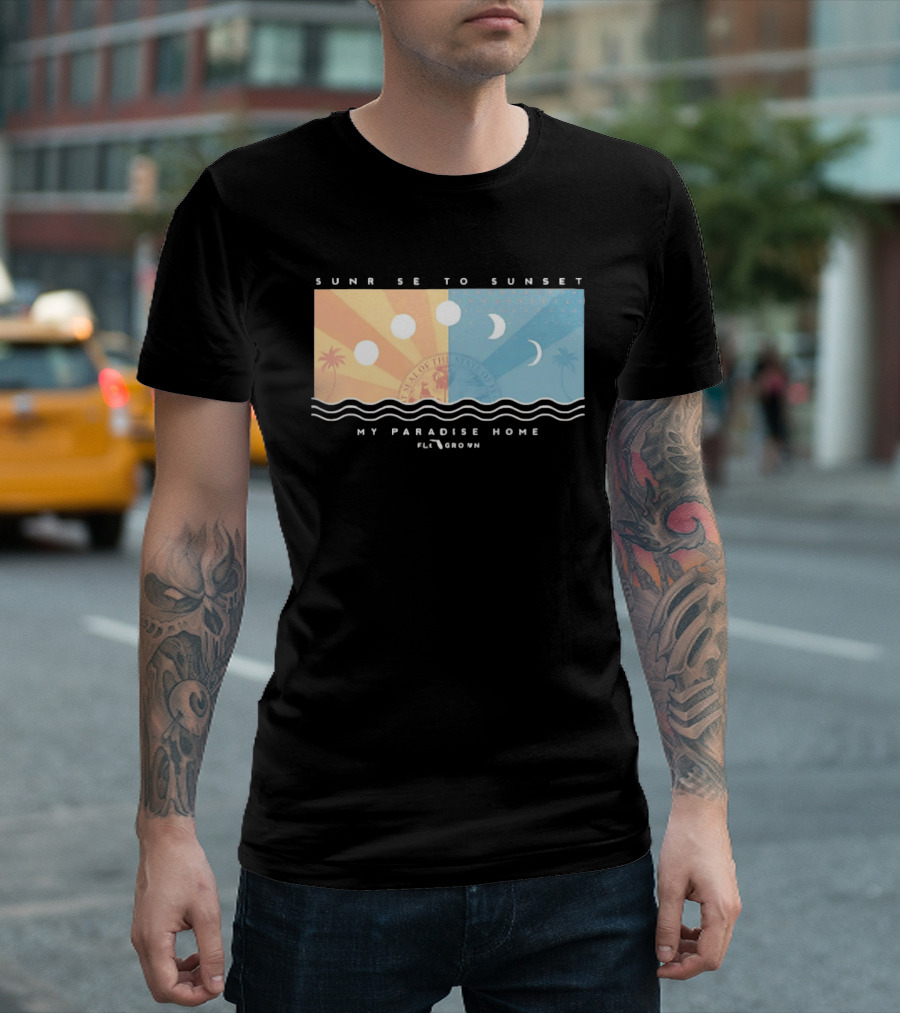 FloGrown Sunrise To Sunset My Paradise Home Beach Moon Phases T-Shirt