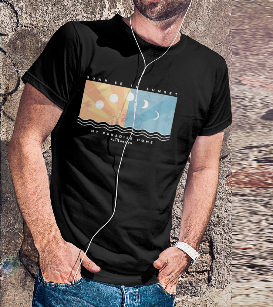 FloGrown Sunrise To Sunset My Paradise Home Beach Moon Phases T-Shirt