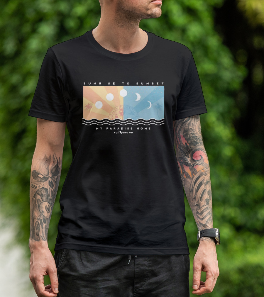 FloGrown Sunrise To Sunset My Paradise Home Beach Moon Phases T-Shirt