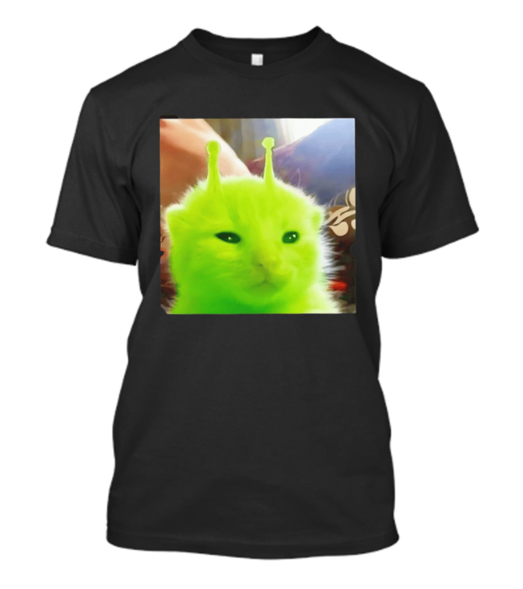 Gleep Alien Kitty Green Cat Antennae Fluffy Feline Fantasy T-Shirt