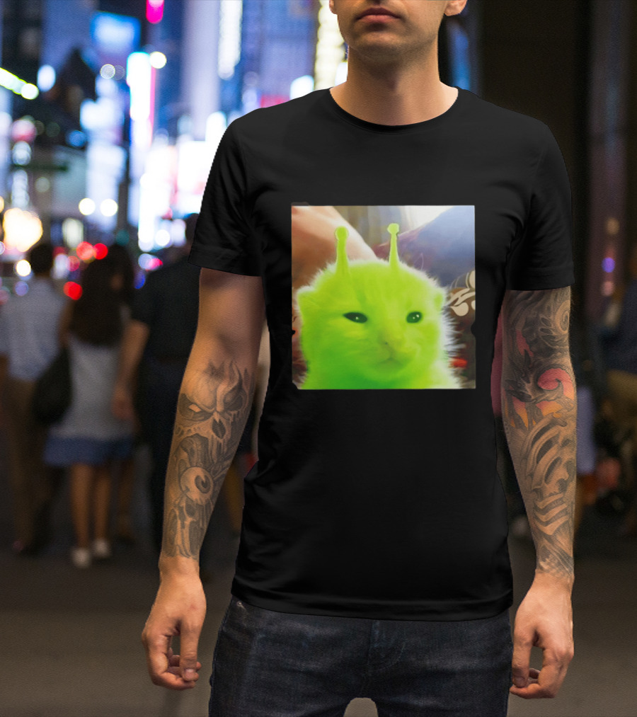 Gleep Alien Kitty Green Cat Antennae Fluffy Feline Fantasy T-Shirt