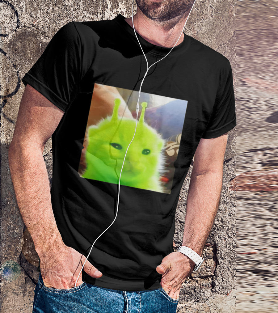 Gleep Alien Kitty Green Cat Antennae Fluffy Feline Fantasy T-Shirt